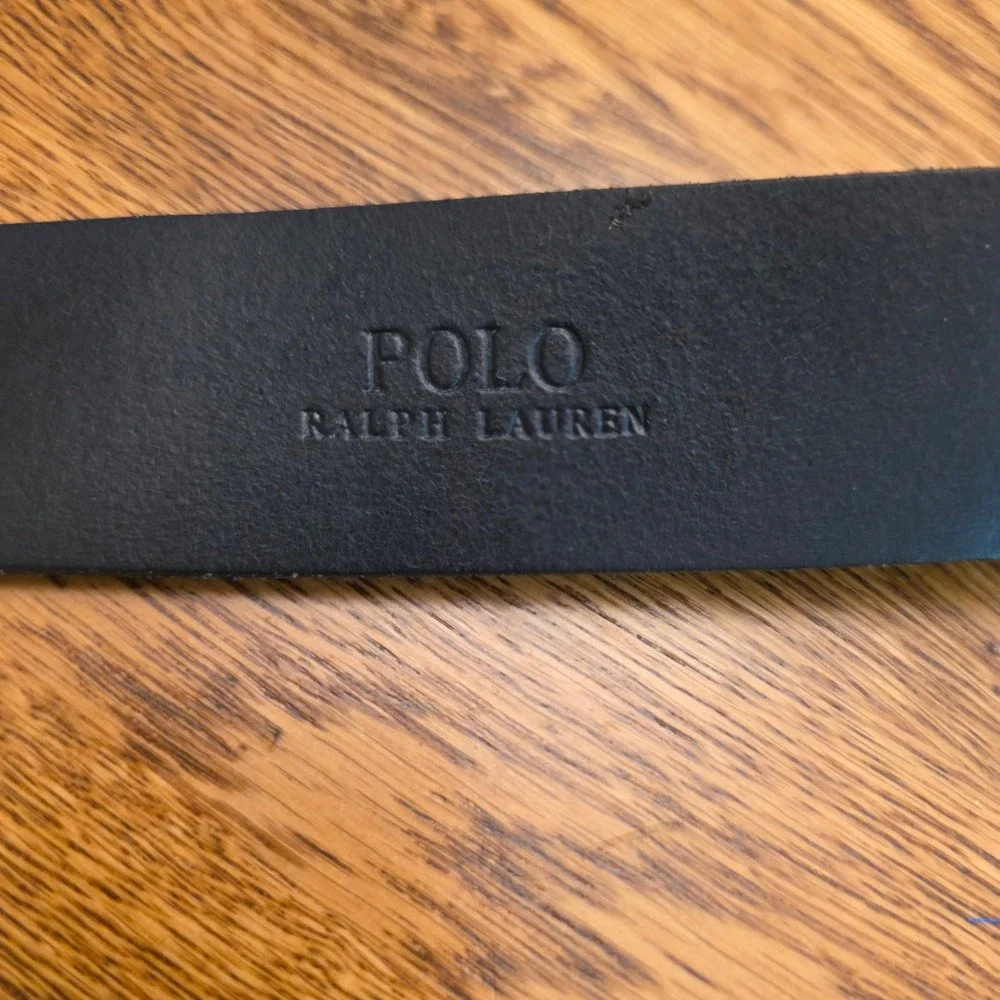 Polo Ralph Lauren Mens Sz 32 Black Leather Double Prong Brass Roller Buckle Belt